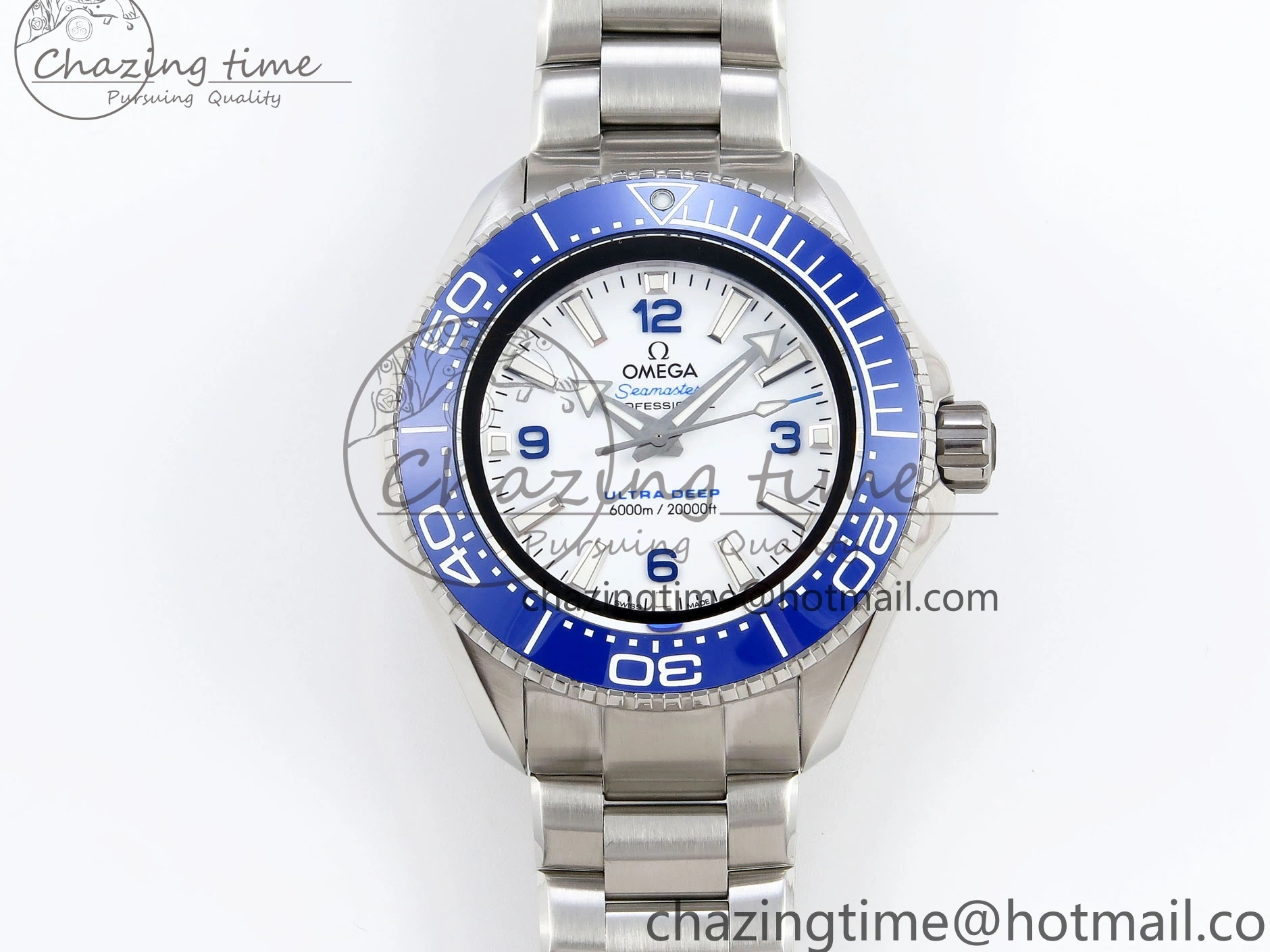 0305 Efficient SEAMASTER PLANET OCEAN 6000M ULTRA DEEP 45.5MM SS TF 1:1 BEST EDITION WHITE DIAL BLUE BEZEL ON SS BRACELET A 7759